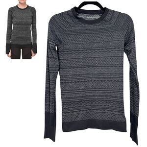 Lululemon Rest Less Pullover Black Textured Long Sleeve Shirt Women's Size 2